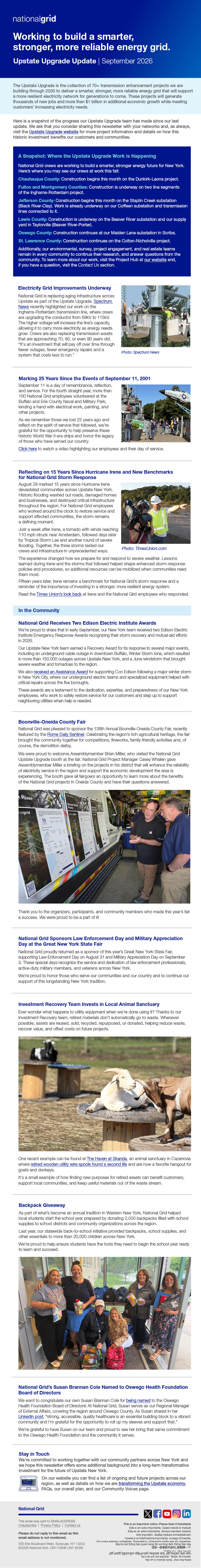 Upstate Upgrade Update: September 17, 2026